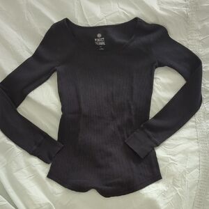 SO Women's Black Ribbed Long Sleeve Top